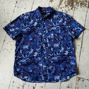 J. Crew Blue & Purple Camouflage Camo Print Short Sleeve Shirt